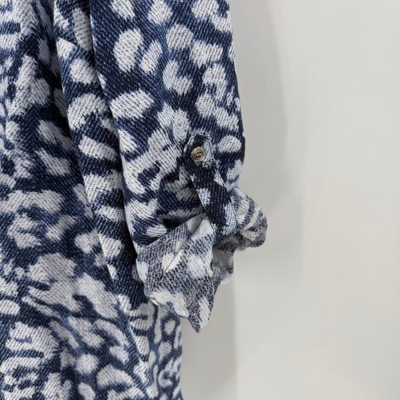 JM Collection Blue Leopard Linen Blend Button Up Blouse Women's Size XL - Picture 5 of 8